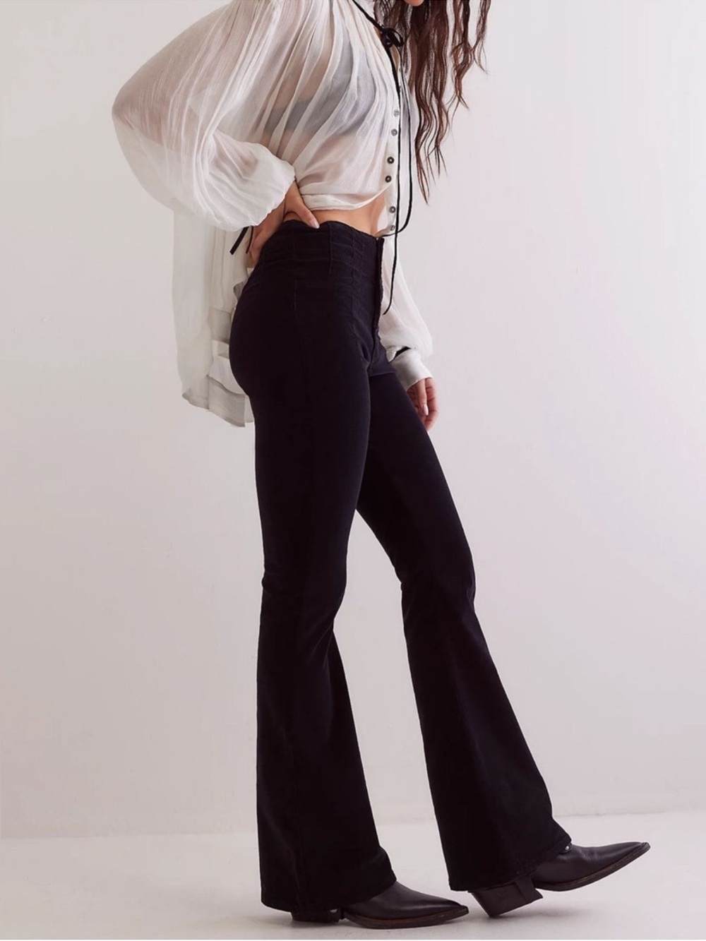 Free People Jayde Cord High Rise Flare Black Size 26